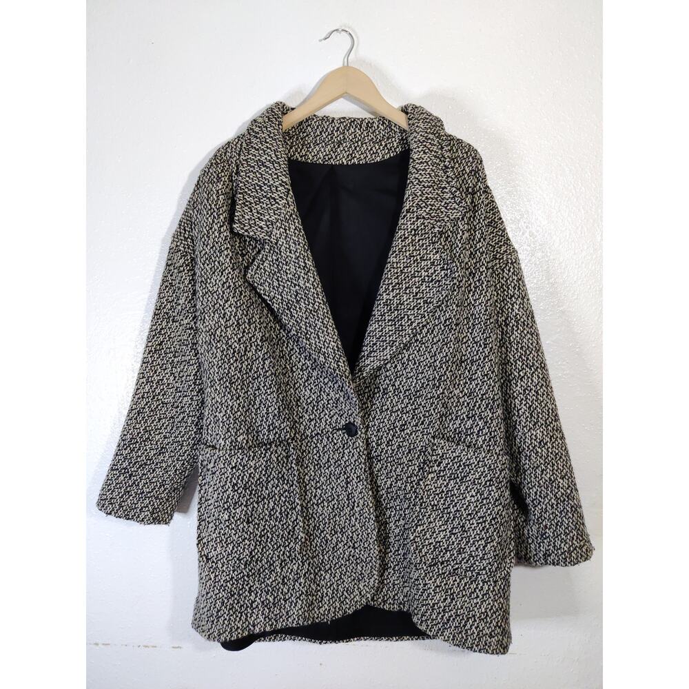 Cattiva International Black & White Wool Blend One Button Coat Jacket